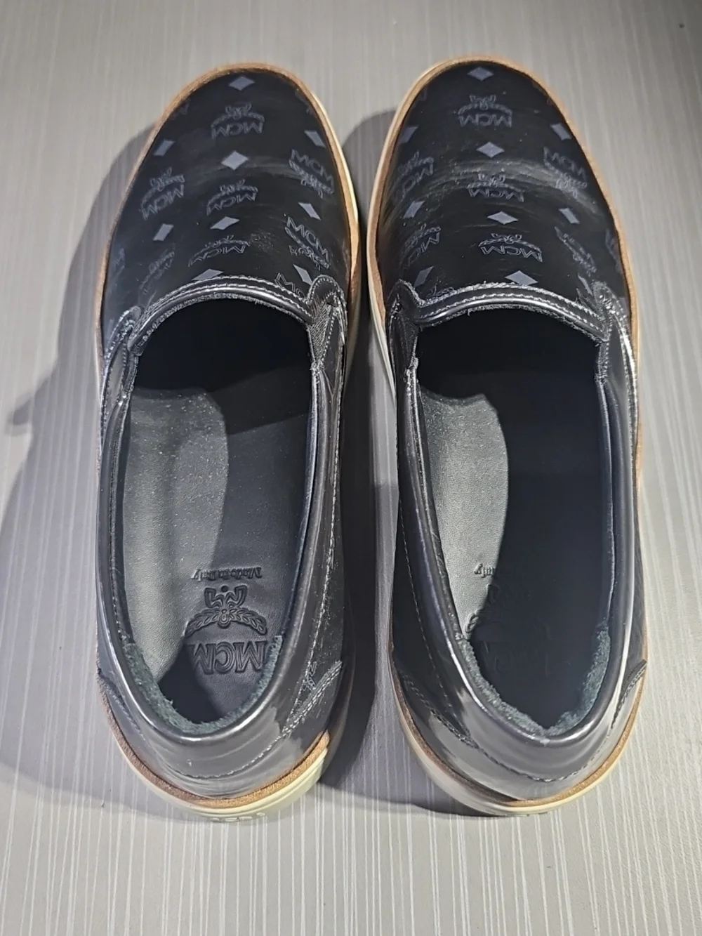 MCM Black Monogram Visetos Leather Slip On Shoes Men's Size 38 EU/ 6 US PreOwned